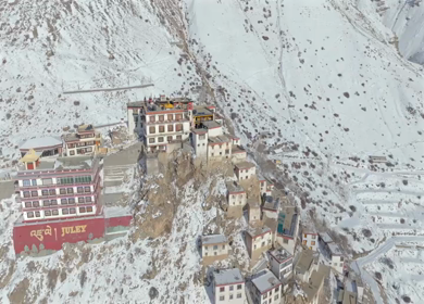 Aerial view of Key Monastery in Spiti Valley Himachal Pradesh India