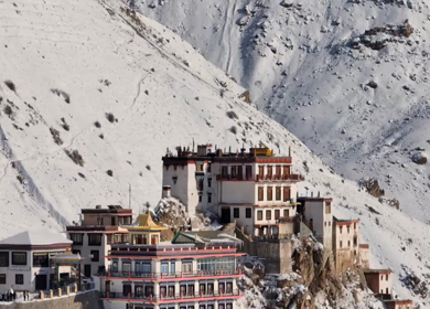 Aerial view of Key Monastery in Spiti Valley Himachal Pradesh India