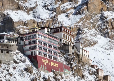 Aerial view of Key Monastery in Spiti Valley Himachal Pradesh India