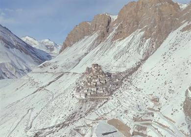 Aerial view of Key Monastery in Spiti Valley Himachal Pradesh India
