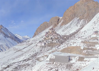Aerial view of Key Monastery in Spiti Valley Himachal Pradesh India