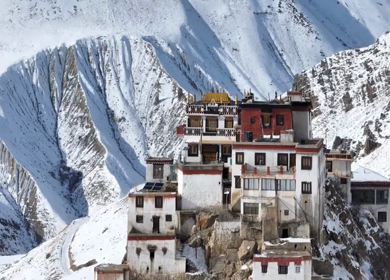 Aerial view of Key Monastery in Spiti Valley Himachal Pradesh India