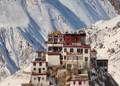 Aerial view of Key Monastery in Spiti Valley Himachal Pradesh India