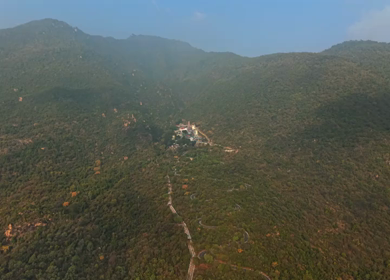 Aerial view of Marudhamalai Temple and winding hill roads in Coimbatore Tamil Nadu