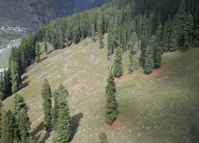 Aerial view of Pahalgam valley in Kashmir Jammu India