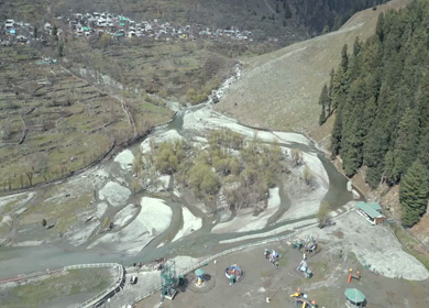 Aerial view of Pahalgam valley in Kashmir Jammu India