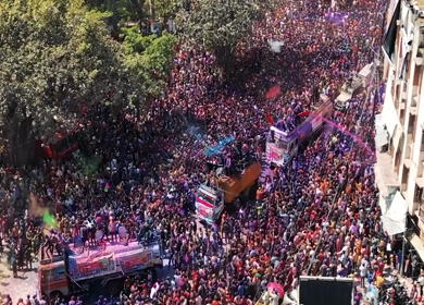 Aerial view of Rang Panchami celebration with huge crowd in India