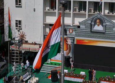 8th March 2026 : Aerial view of the Tamil Nadu Congress Committee (TNCC) headquarters during a political gathering in Chennai, India