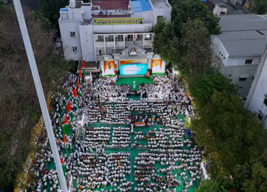 8th March 2026 : Aerial view of the Tamil Nadu Congress Committee (TNCC) headquarters during a political gathering in Chennai, India