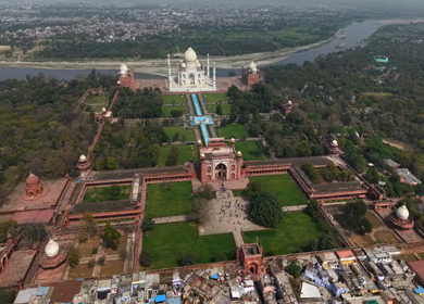 Aerial view of Taj Mahal in Agra Uttar Pradesh India