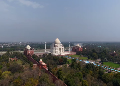 Aerial view of Taj Mahal in Agra Uttar Pradesh India