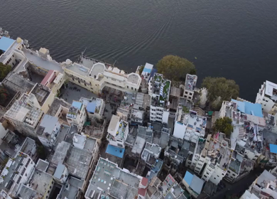 Aerial view of Udaipur city and Lake Pichola Rajasthan India