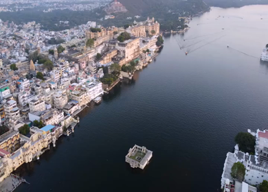 Aerial view of Udaipur city and Lake Pichola Rajasthan India