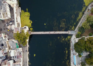Aerial view of Udaipur city and Lake Pichola Rajasthan India