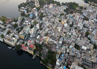 Aerial view of Udaipur city and Lake Pichola Rajasthan India