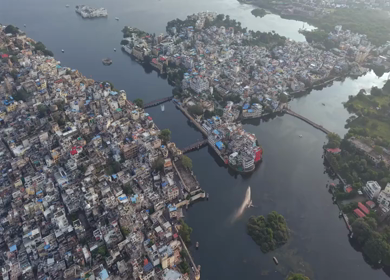 Aerial view of Udaipur city and Lake Pichola Rajasthan India