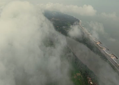 Aerial view of Udupi coastline and highway in Karnataka India