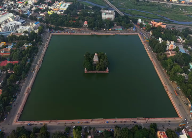 Aerial view of Vandiyur Mariamman Teppakulam in Madurai Tamil Nadu India