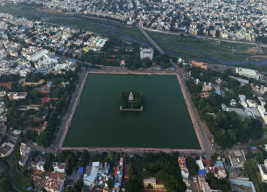 Aerial view of Vandiyur Mariamman Teppakulam in Madurai Tamil Nadu India