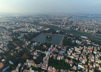 Aerial view of Vandiyur Mariamman Teppakulam in Madurai Tamil Nadu India