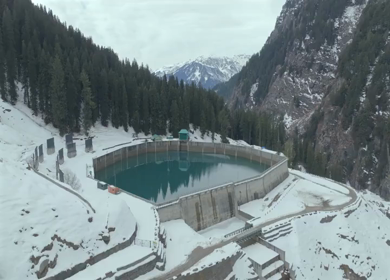 Aerial view of mountain reservoir in Manali Himachal Pradesh India