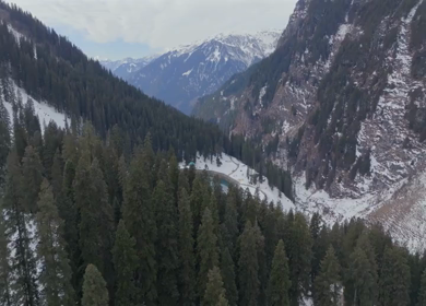 Aerial view of mountain reservoir in Manali Himachal Pradesh India