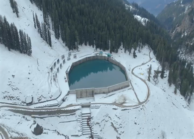 Aerial view of mountain reservoir in Manali Himachal Pradesh India