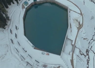 Aerial view of mountain reservoir in Manali Himachal Pradesh India