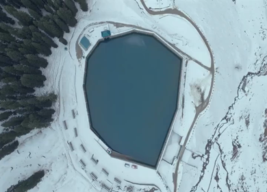 Aerial view of mountain reservoir in Manali Himachal Pradesh India