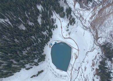 Aerial view of mountain reservoir in Manali Himachal Pradesh India