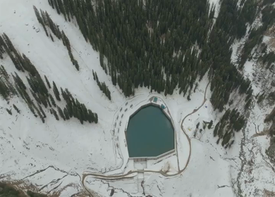 Aerial view of mountain reservoir in Manali Himachal Pradesh India