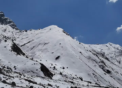 Aerial view of snow covered mountains in Kedarnath valley Uttarakhand