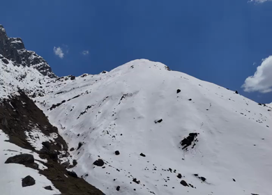 Aerial view of snow covered mountains in Kedarnath valley Uttarakhand