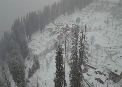 Aerial view of snow covered village in Manali Himachal Pradesh India