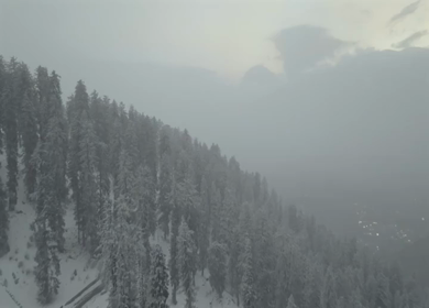 Aerial view of snow covered village in Manali Himachal Pradesh India