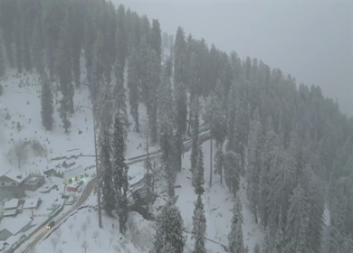 Aerial view of snow covered village in Manali Himachal Pradesh India
