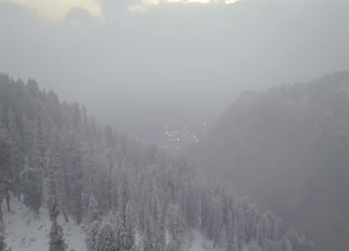 Aerial view of snow covered village in Manali Himachal Pradesh India