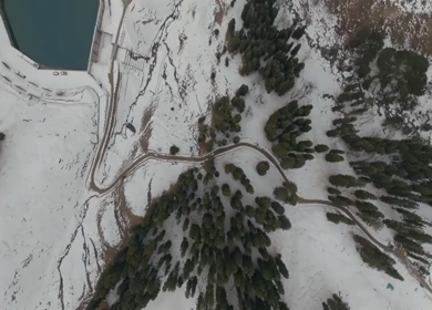 Aerial view of snowy mountain road in Manali Himachal Pradesh India