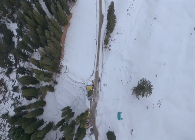 Aerial view of snowy mountain road in Manali Himachal Pradesh India