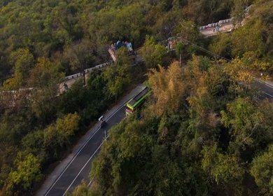 Aerial view of winding hill roads in Coimbatore Tamil Nadu