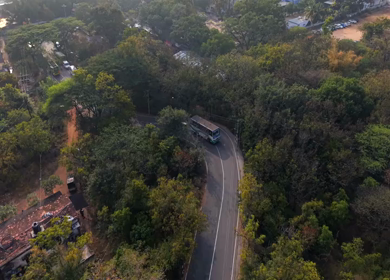 Aerial view of winding hill roads in Coimbatore Tamil Nadu