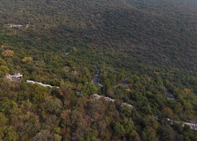 Aerial view of winding hill roads in Coimbatore Tamil Nadu