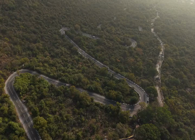 Aerial view of winding hill roads in Coimbatore Tamil Nadu