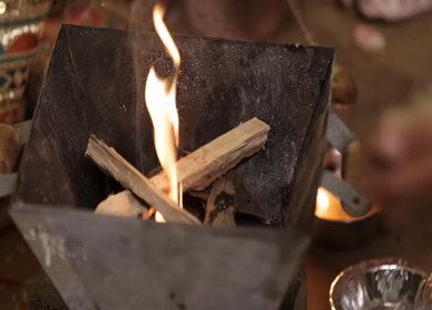 Slow Motion shot of Fire,Agni havan kund,Indian Havan Kund, rituals of hindus yagya at an Indian Wedding Function in New Delhi,India