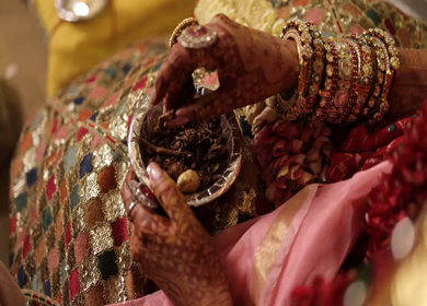 Slow Motion shot of Fire,Agni havan kund,Indian Havan Kund, rituals of hindus yagya at an Indian Wedding Function in New Delhi,India