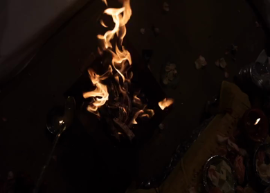 Slow Motion shot of Fire,Agni havan kund,Indian Havan Kund, rituals of hindus yagya at an Indian Wedding Function in New Delhi,India