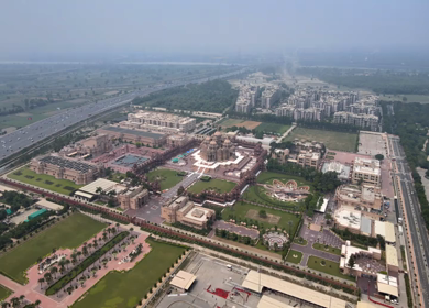 An Aerial Shot of Akshardham Temple at New Delhi in India