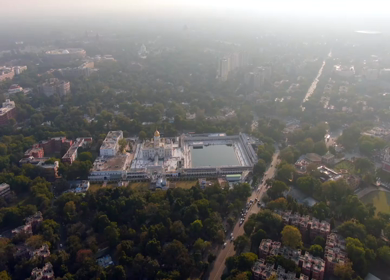  An Aerial Shot of Bangla Sahib Gurudwara at New Delhi, India