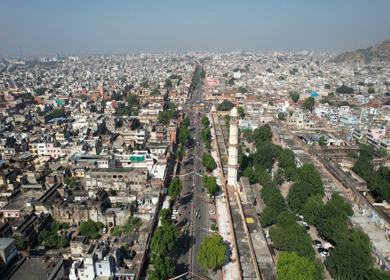 An Aerial Shot of Bapu Bazar Road Crossing at Jaipur,Rajasthan,India