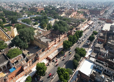 An Aerial Shot of Bapu Bazar at Jaipur, Rajashthan,India